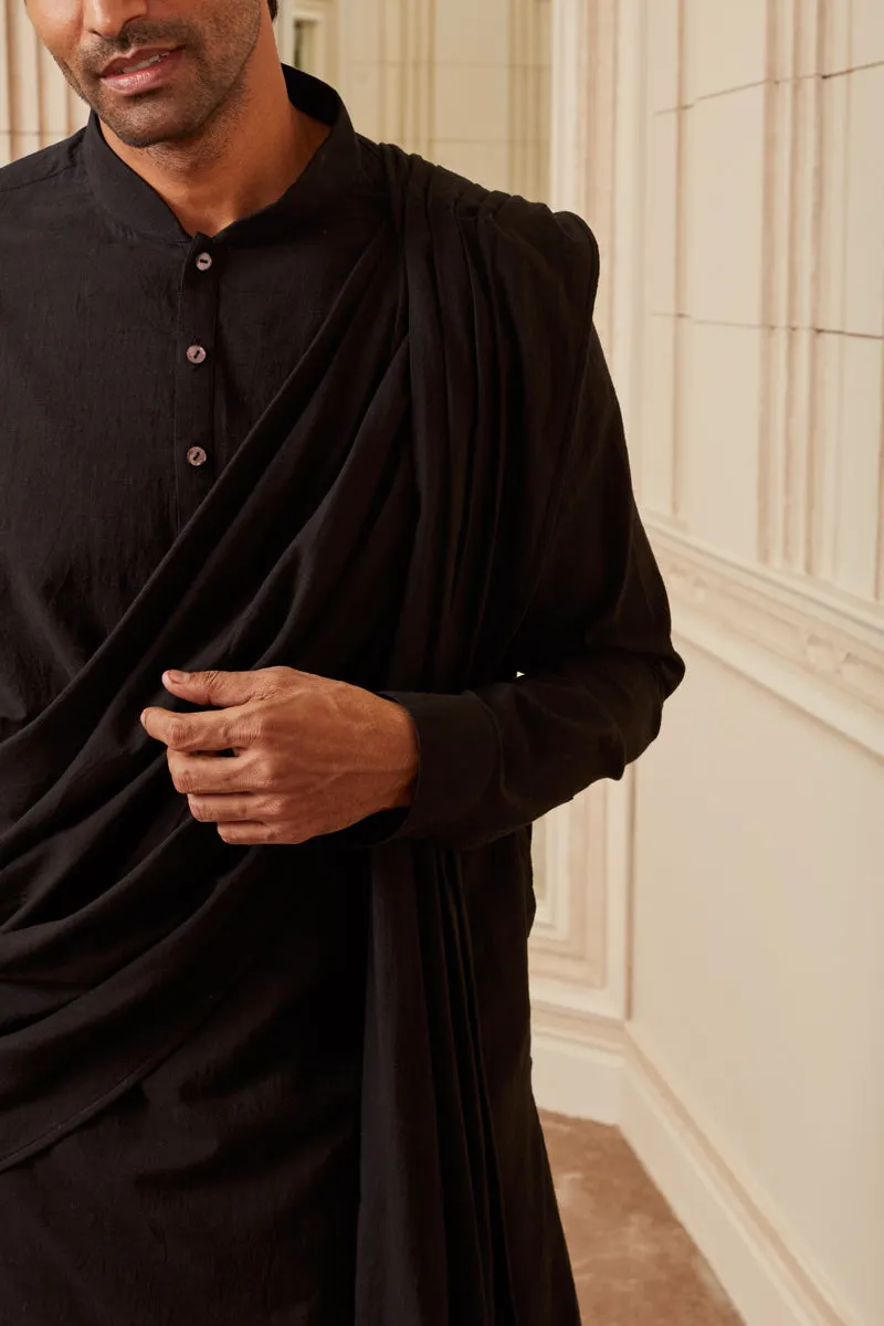 Black Draped Kurta Set