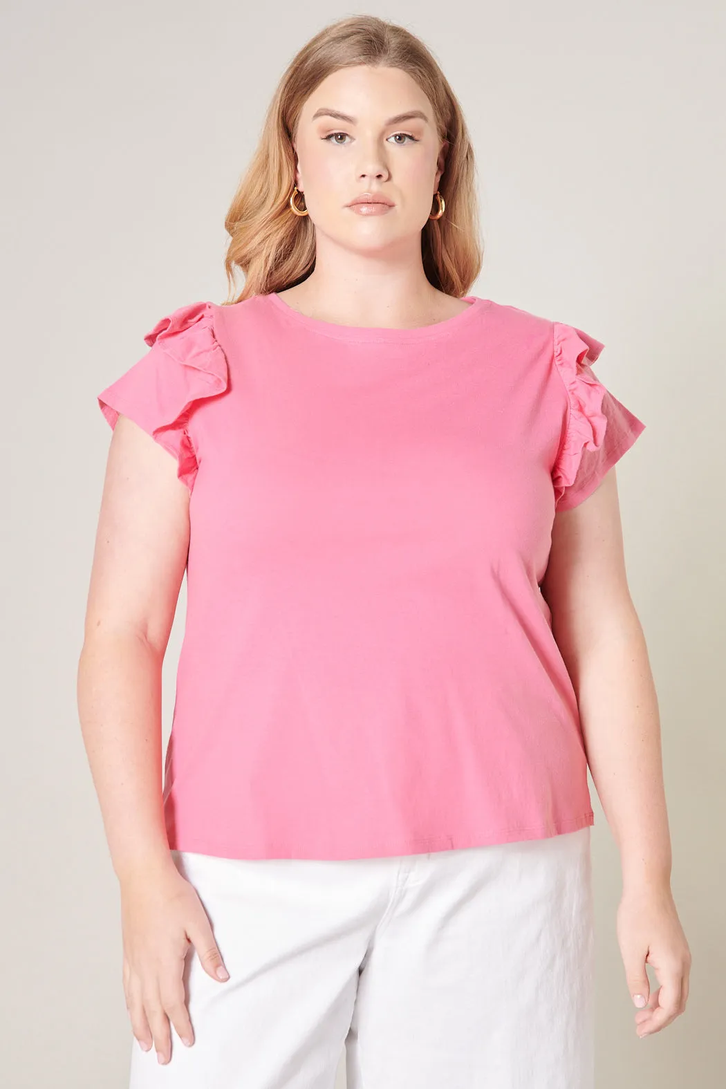 Brooke Ruffle Shoulder Cotton Knit Top Curve