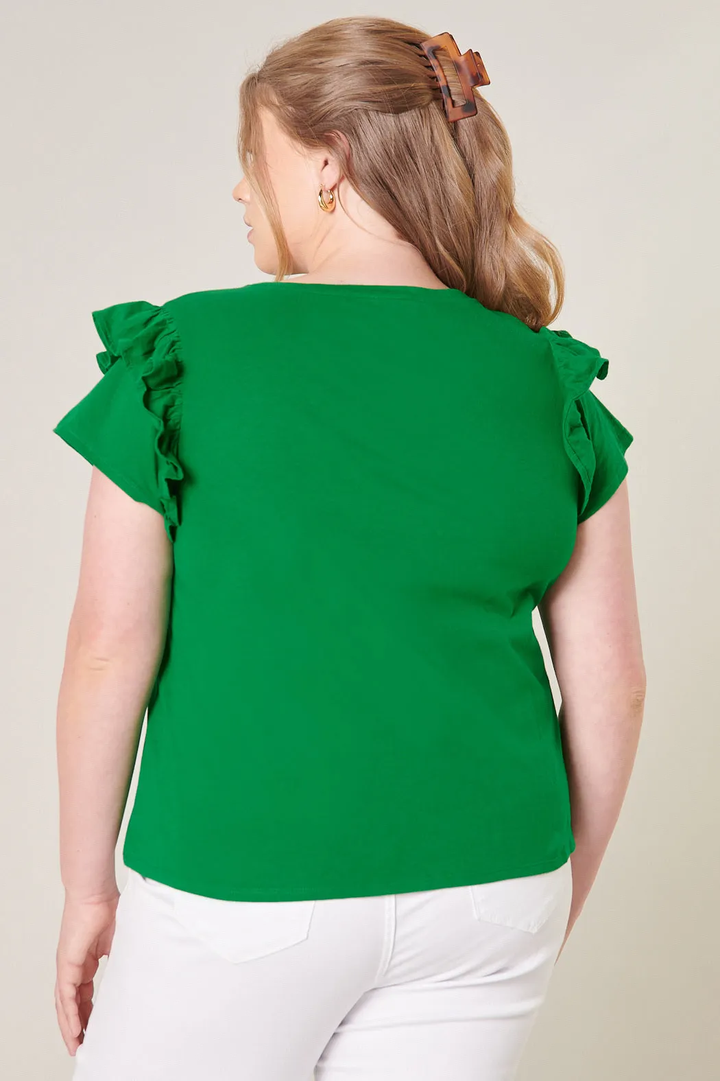 Brooke Ruffle Shoulder Cotton Knit Top Curve