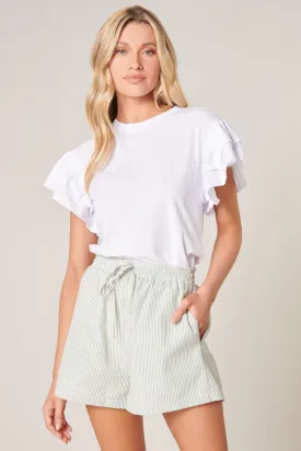 Callie Cotton Knit Ruffle Sleeve Top