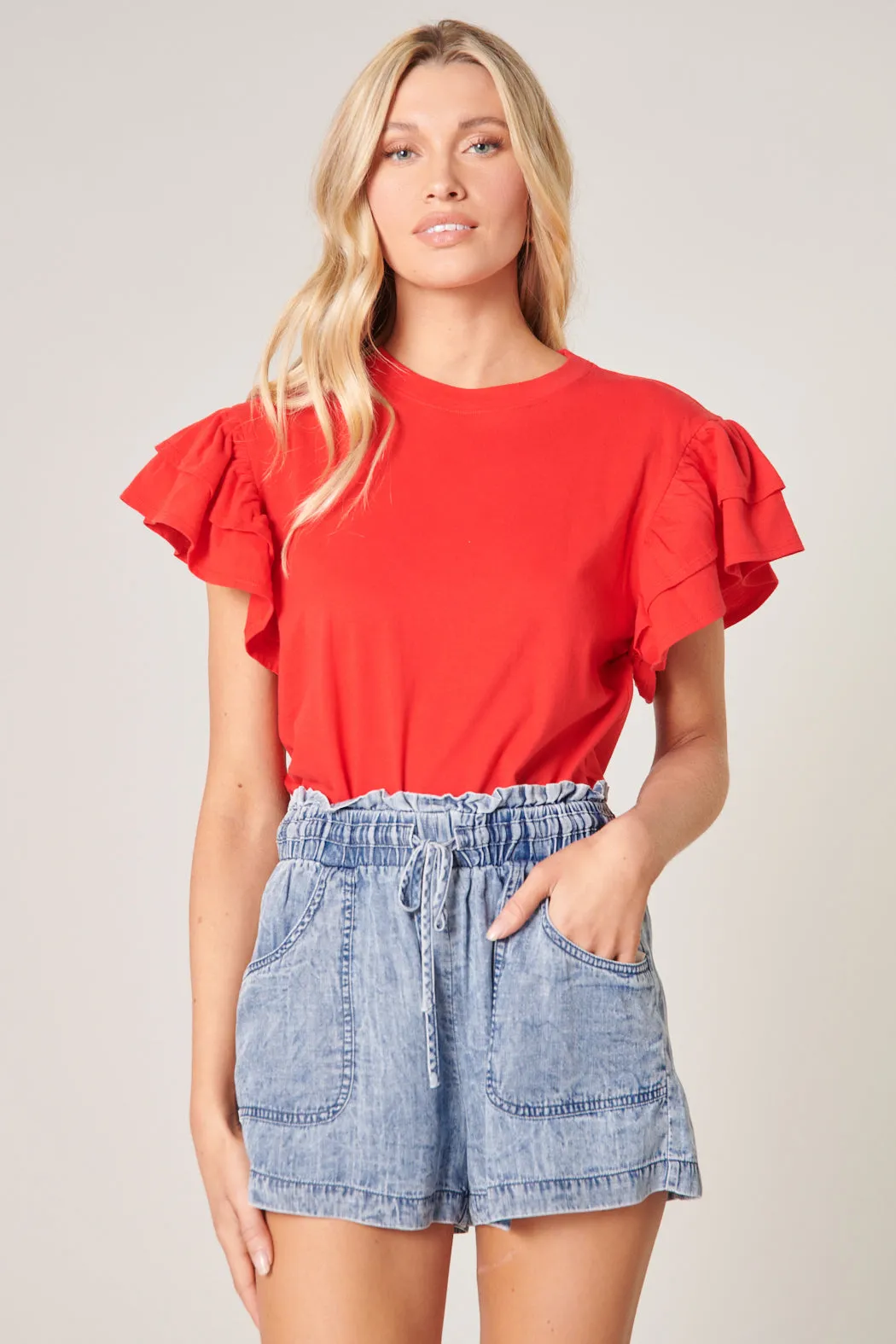 Callie Cotton Knit Ruffle Sleeve Top