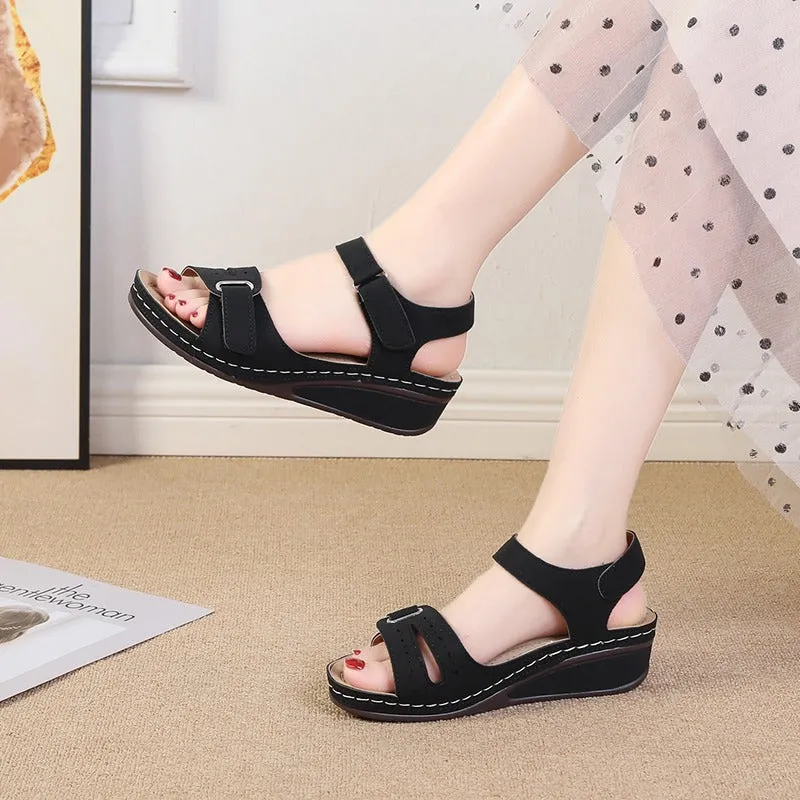 Groovywish Summer Sewing Retro Buckle Strap Soft Platform Sandals