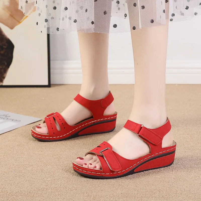 Groovywish Summer Sewing Retro Buckle Strap Soft Platform Sandals