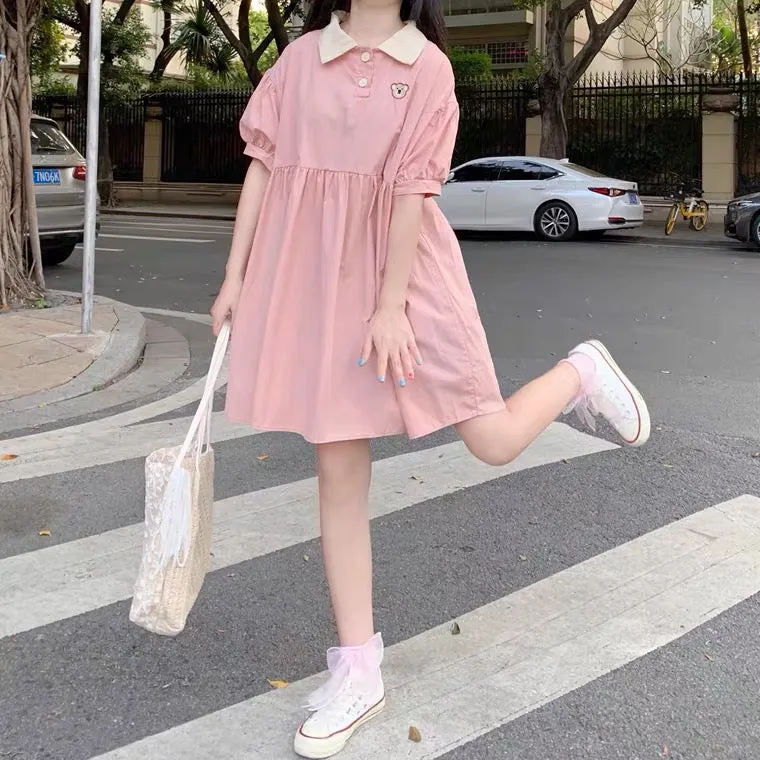 JAPANESE PREPPY STYLE CUTE BEAR POLO DRESS BY60018