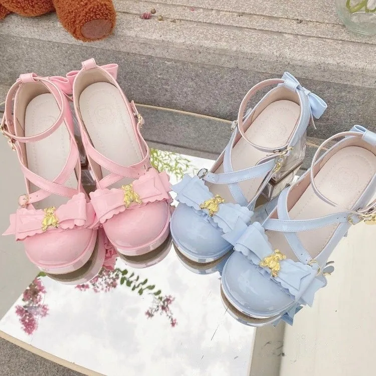 Lolita Original [Dream Bear] High-Heeled Student Single Shoes Round Toe Mary Jane Leather Shoes