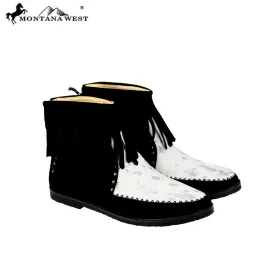 MBT-1903 Montana West Western Booties Genuine Hair-On Hide- Black By Size