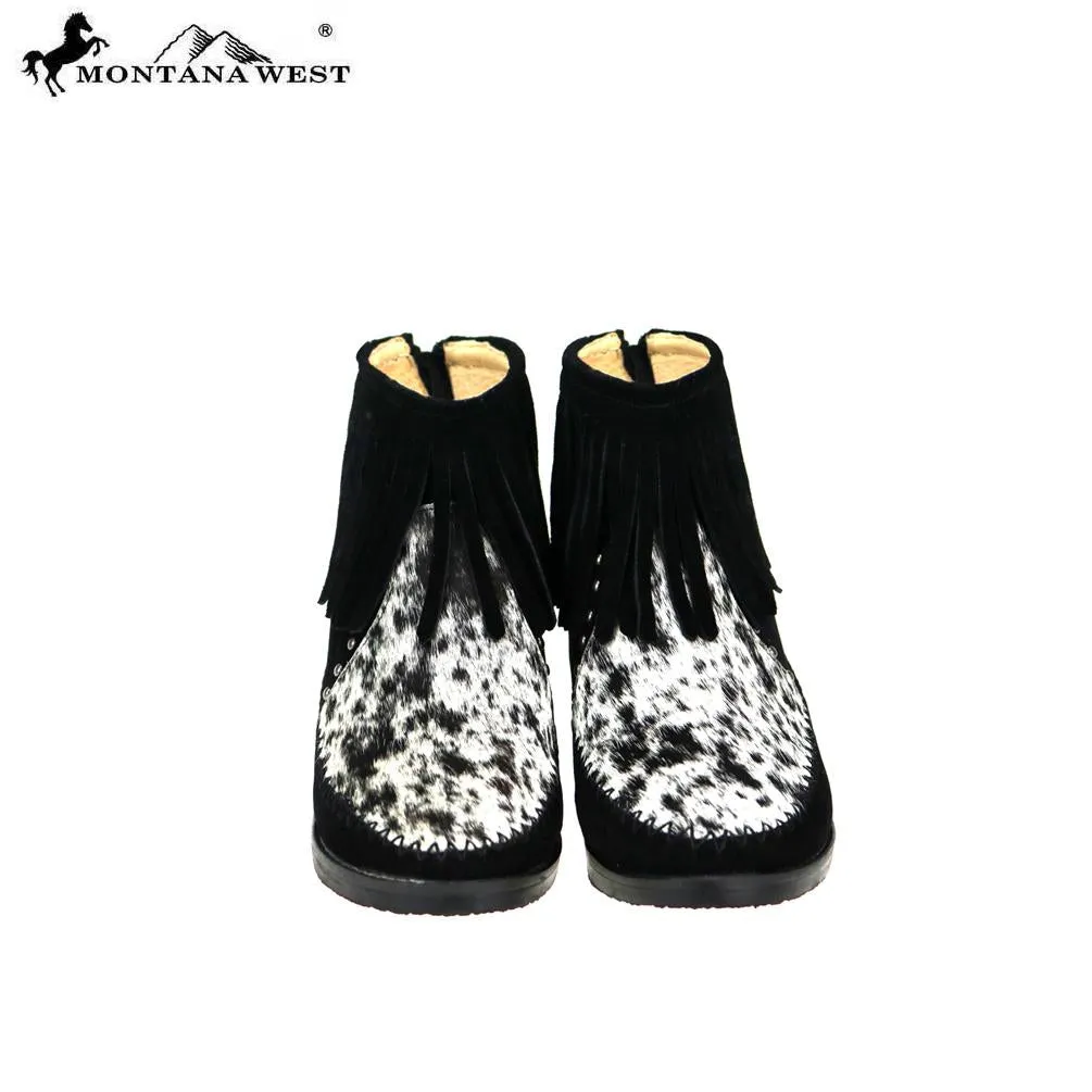 MBT-1904  Montana West Western Booties Genuine Hair-On Cowhide - Black By Size