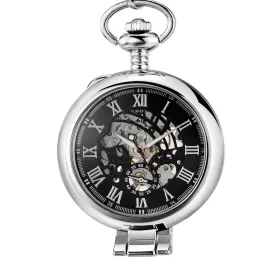 Olaf Orkina Mechanical Skeleton Pocket Watch Silver