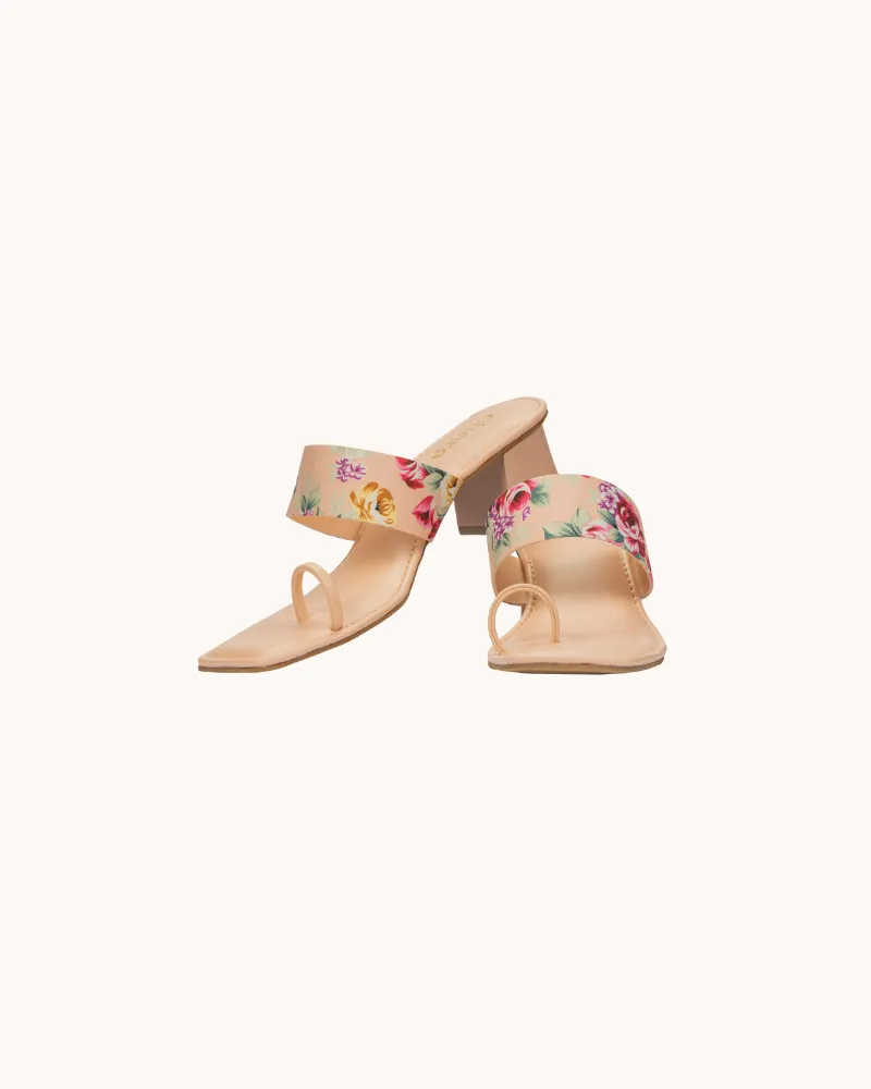 Pink Floral Print Casual Block Heels for Women