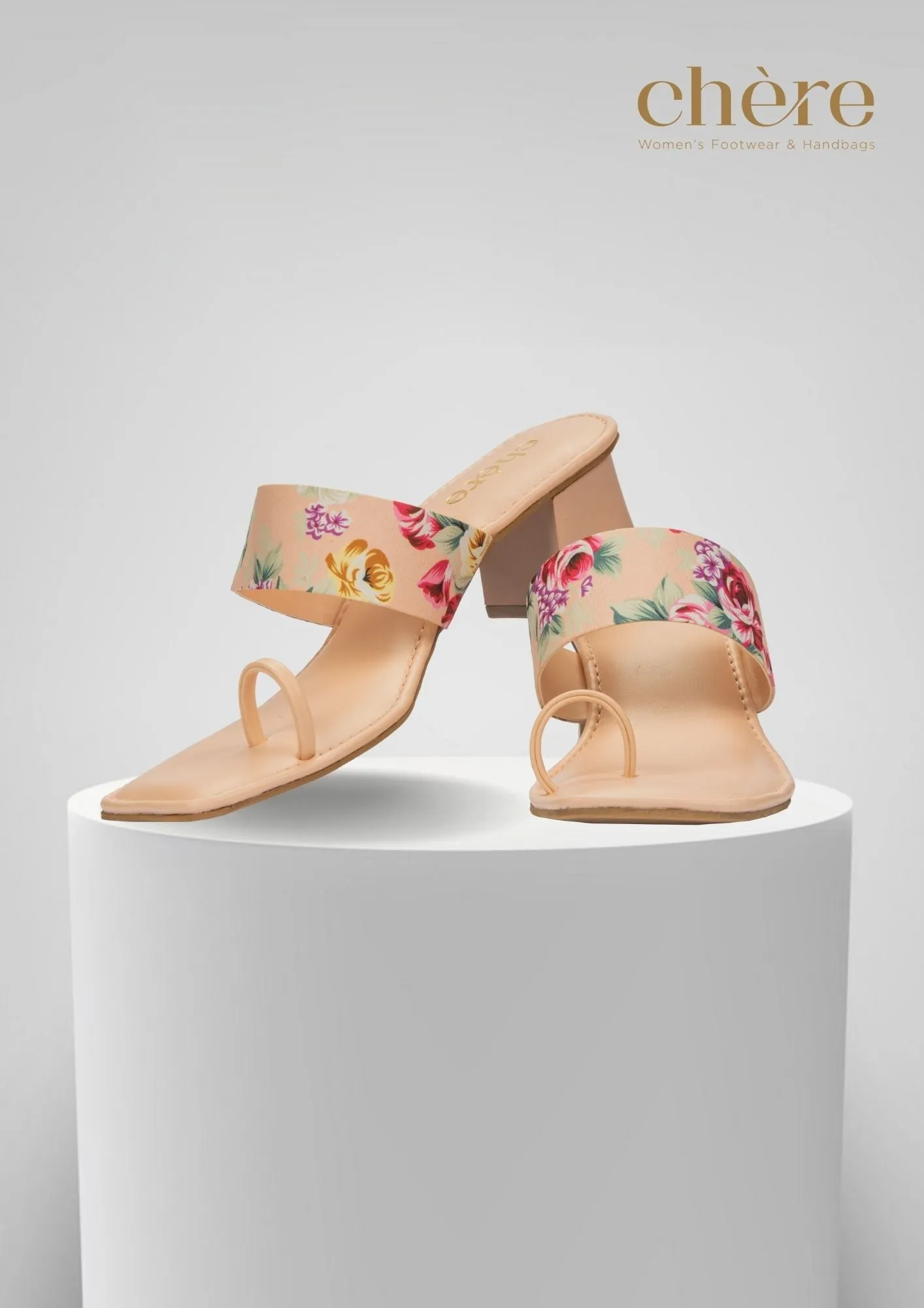 Pink Floral Print Casual Block Heels for Women