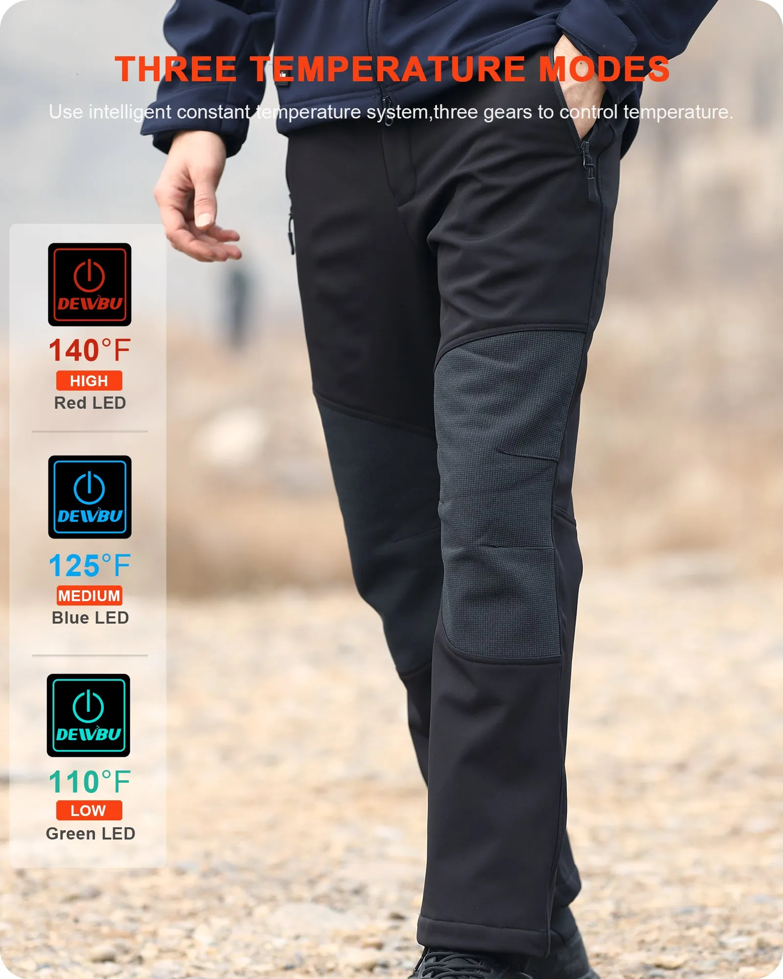 [Pre-sale] Men's Soft Shell  Heated Pants with 12V Battery Pack Fleece Lined - Black