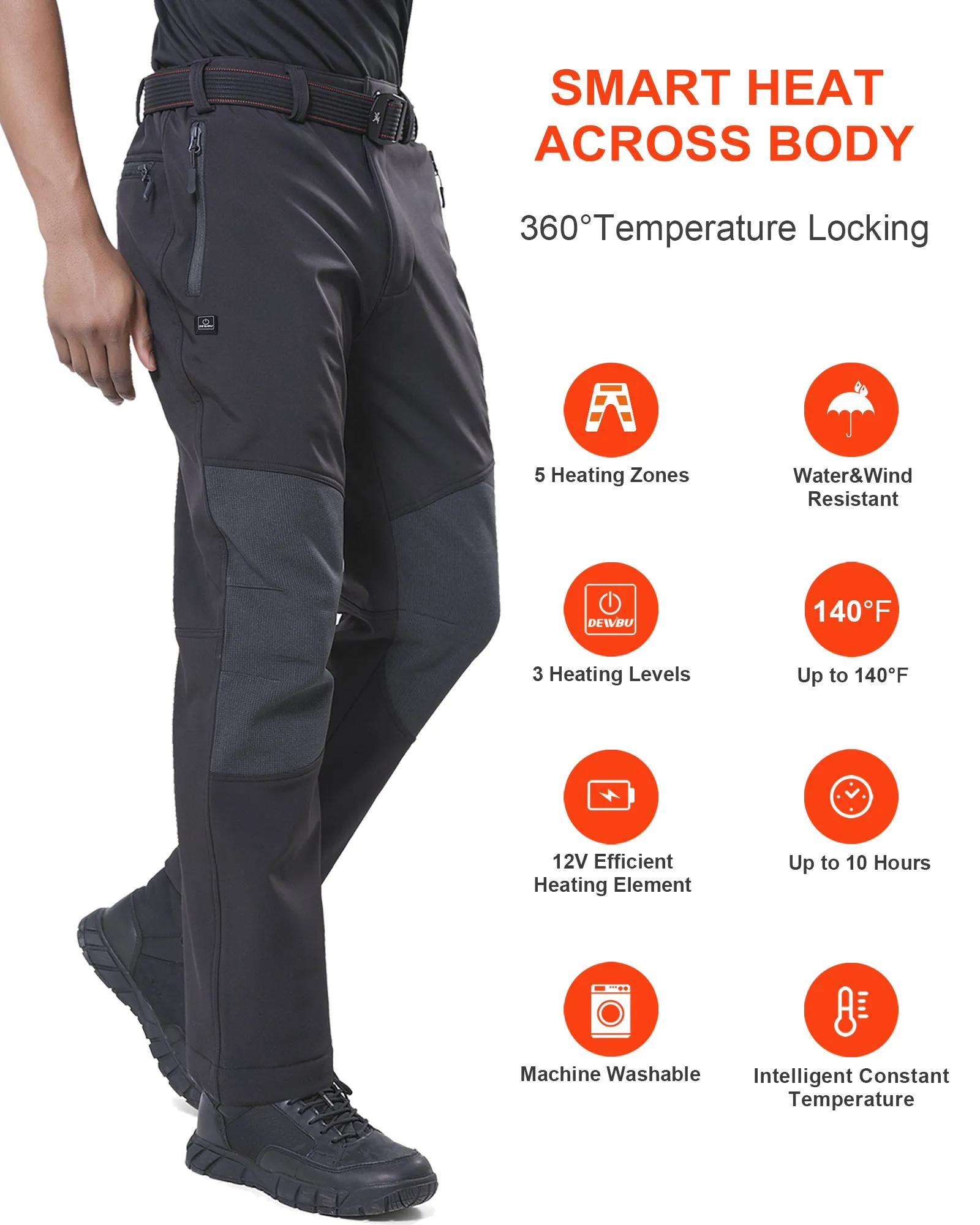 [Pre-sale] Men's Soft Shell  Heated Pants with 12V Battery Pack Fleece Lined - Black